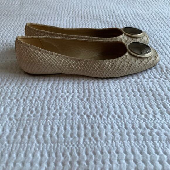 Hogan Flats Women 8.5 Tan Leather Square Toe Made in Italy Imitation Snakeskin - Picture 7 of 12